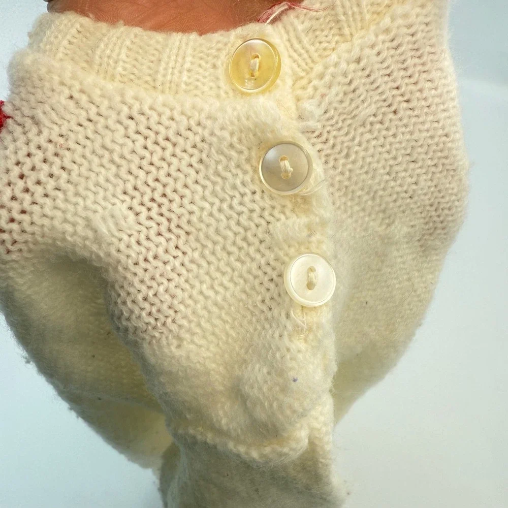 Vintage Handknit Bunny Sweater – Cream Knit, 6–12M, Mid-Century‎ Charm